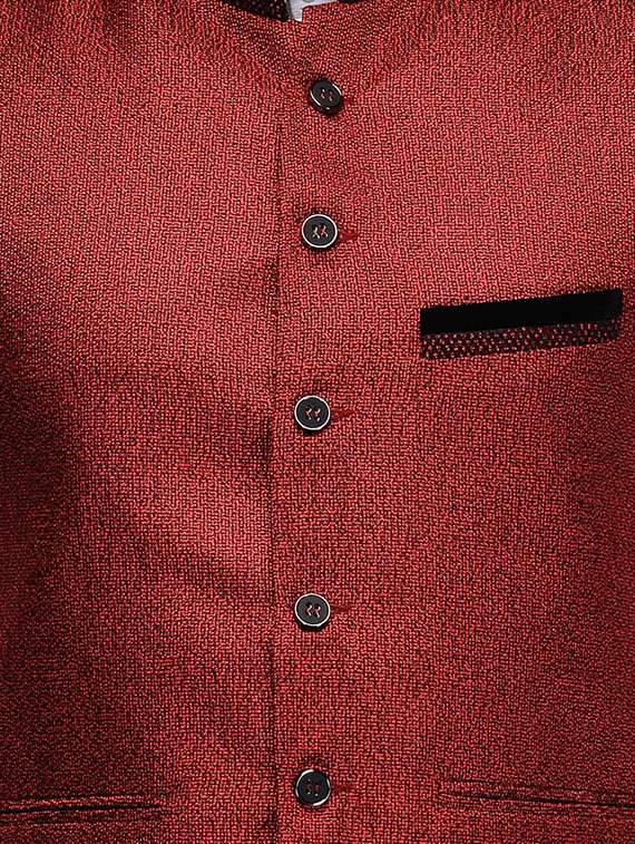 maroon cotton nehru jacket - 10476396 -  Standard Image - 3