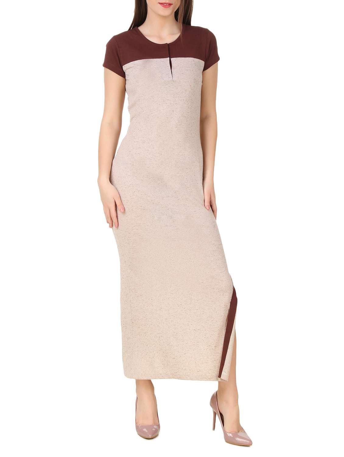 side slit color block maxi dress