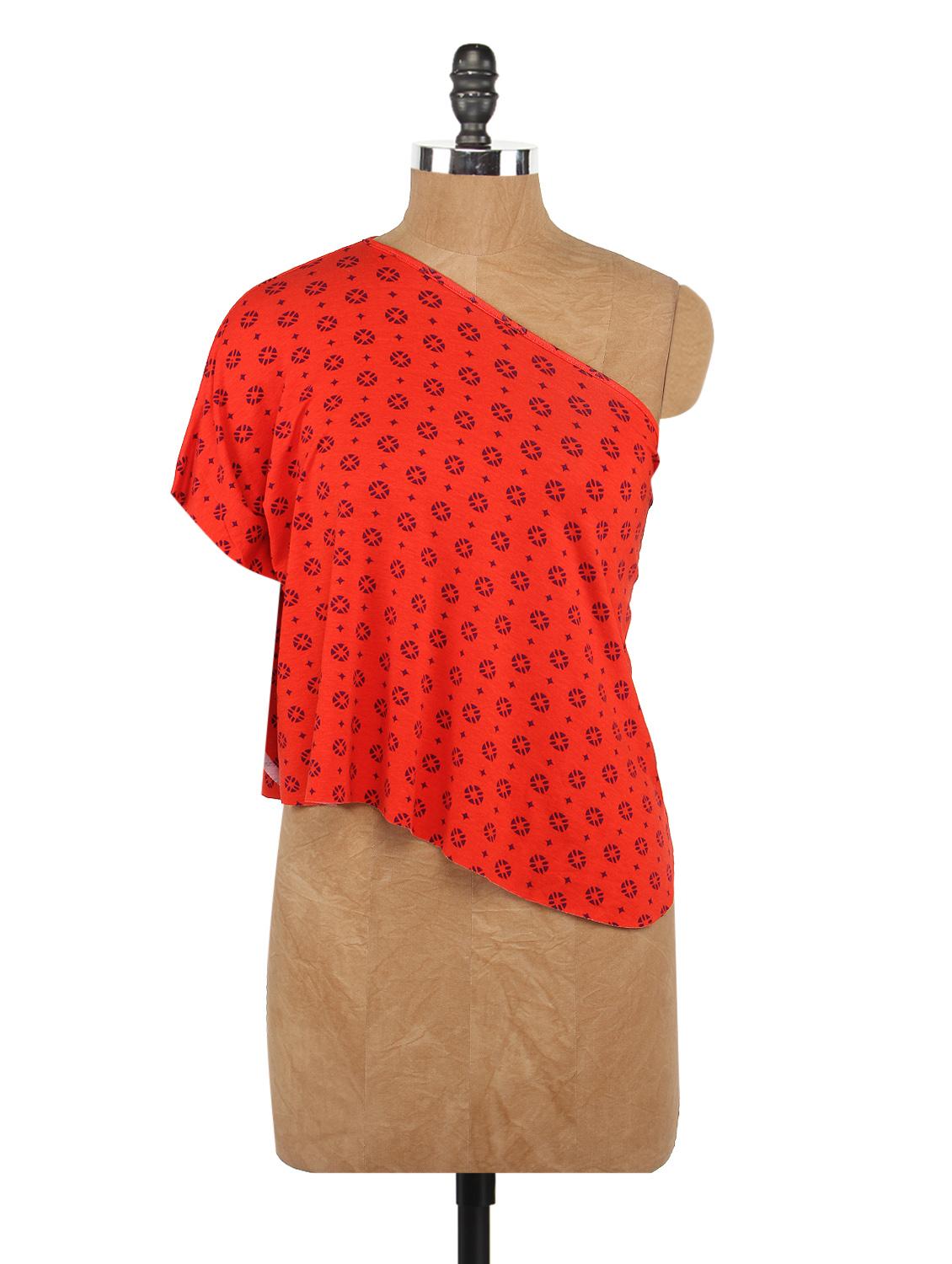 Printed One-shouldered Crop Top - Globus