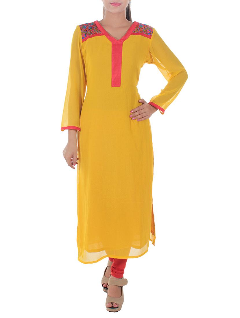 yellow georgette kurta