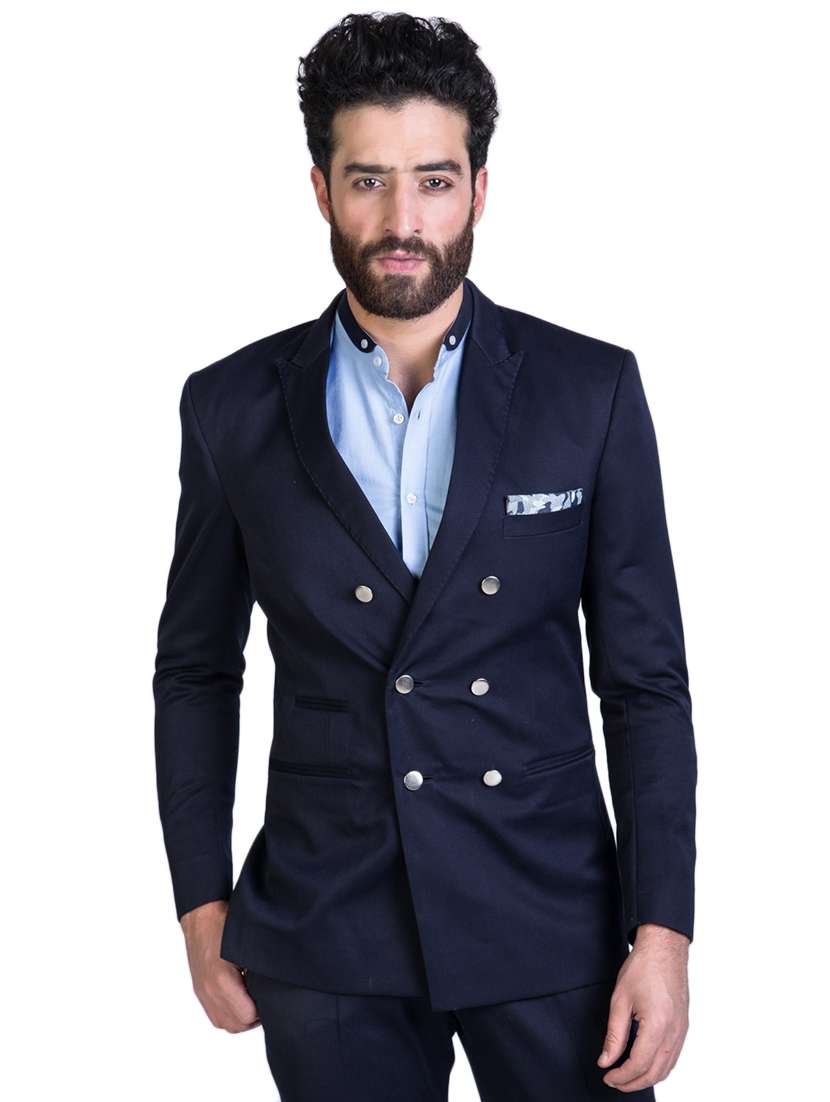 Buy online Navy Blue Cotton Blend Formal Blazer from Blazers for