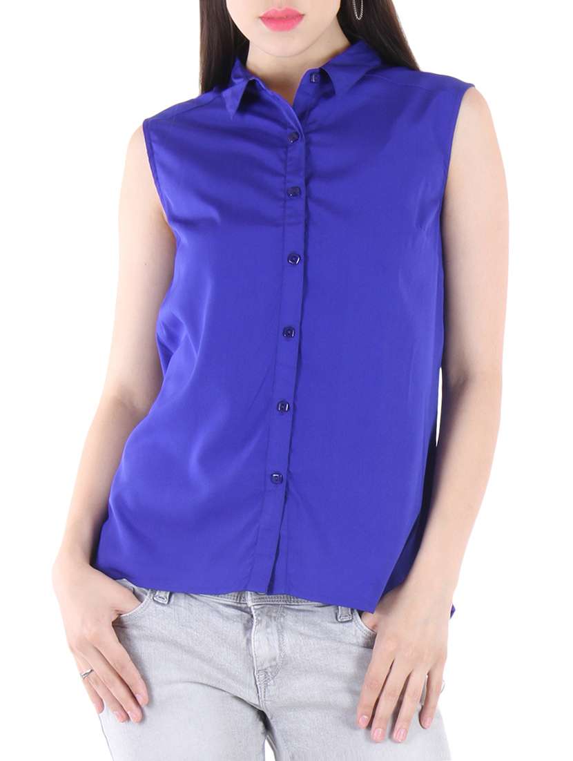 blue poly crepe shirt