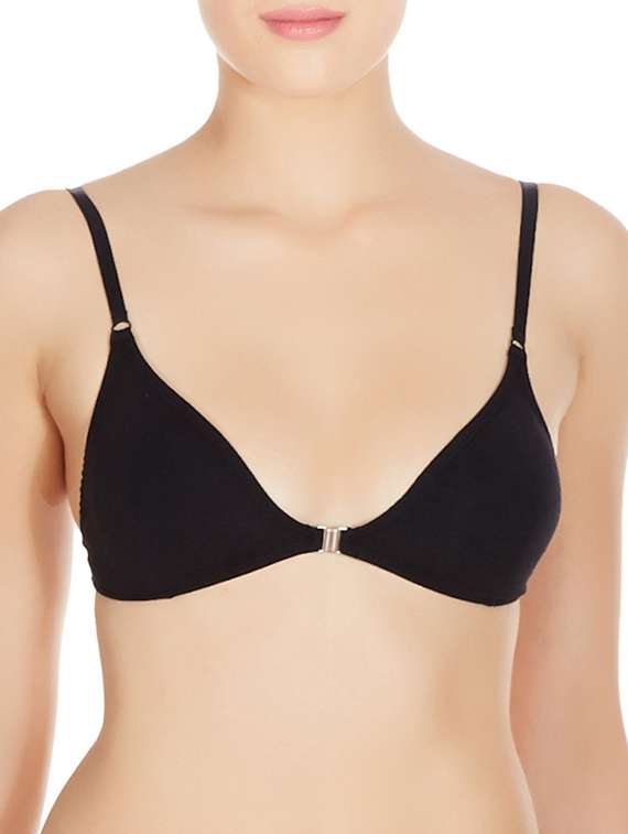 black cotton front open bra - 10524137 - Zoom Image - 0