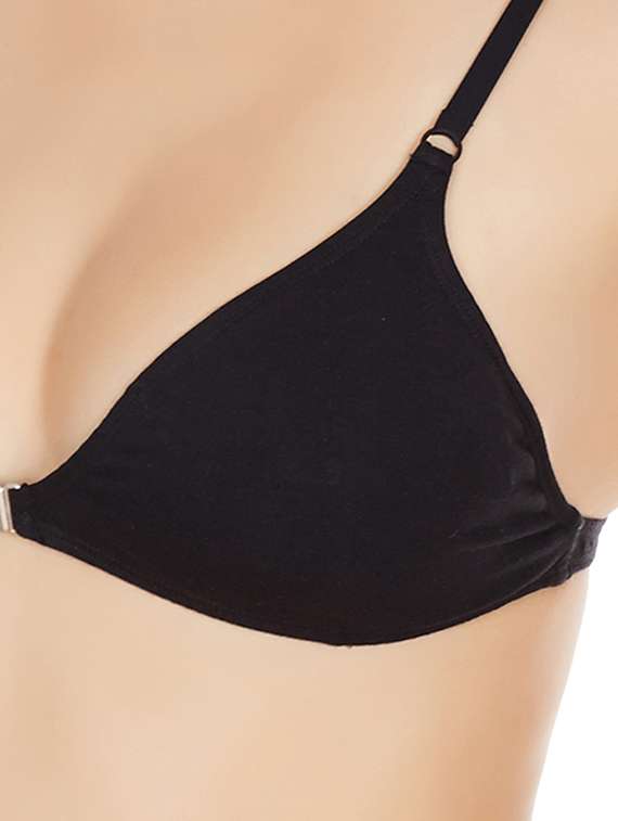 black cotton front open bra - 10524137 - Standard Image - 3