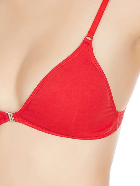 red cotton front open bra - 10524139 - Standard Image - 3
