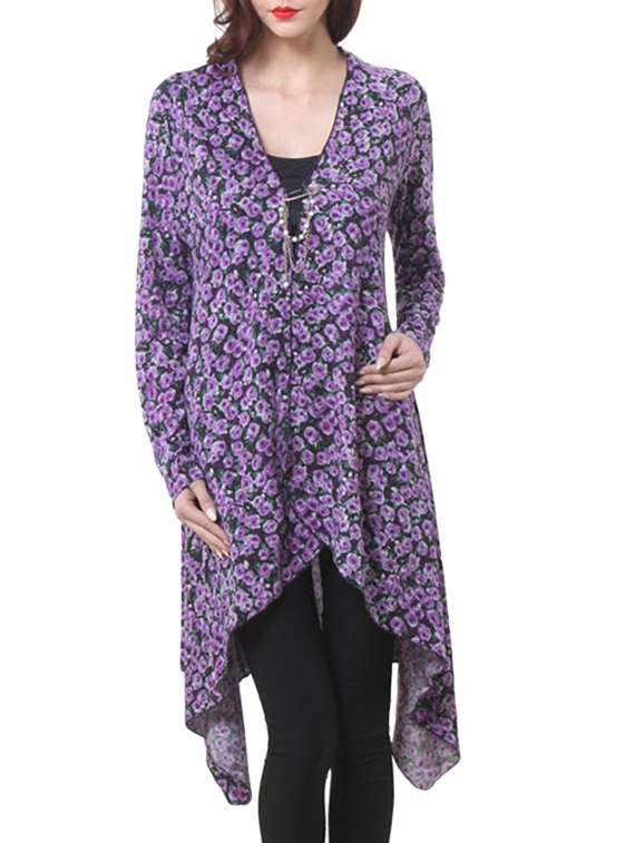 purple floral asymmetrical tunic