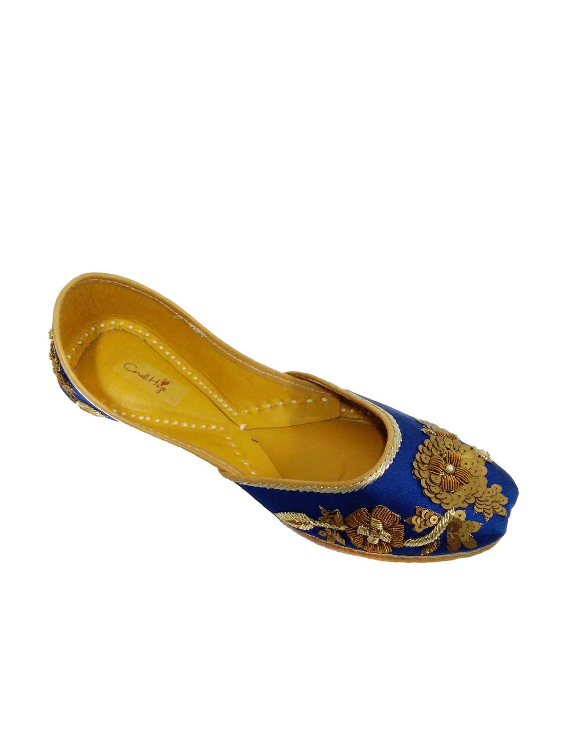 royal blue hand embroidered silk juttis