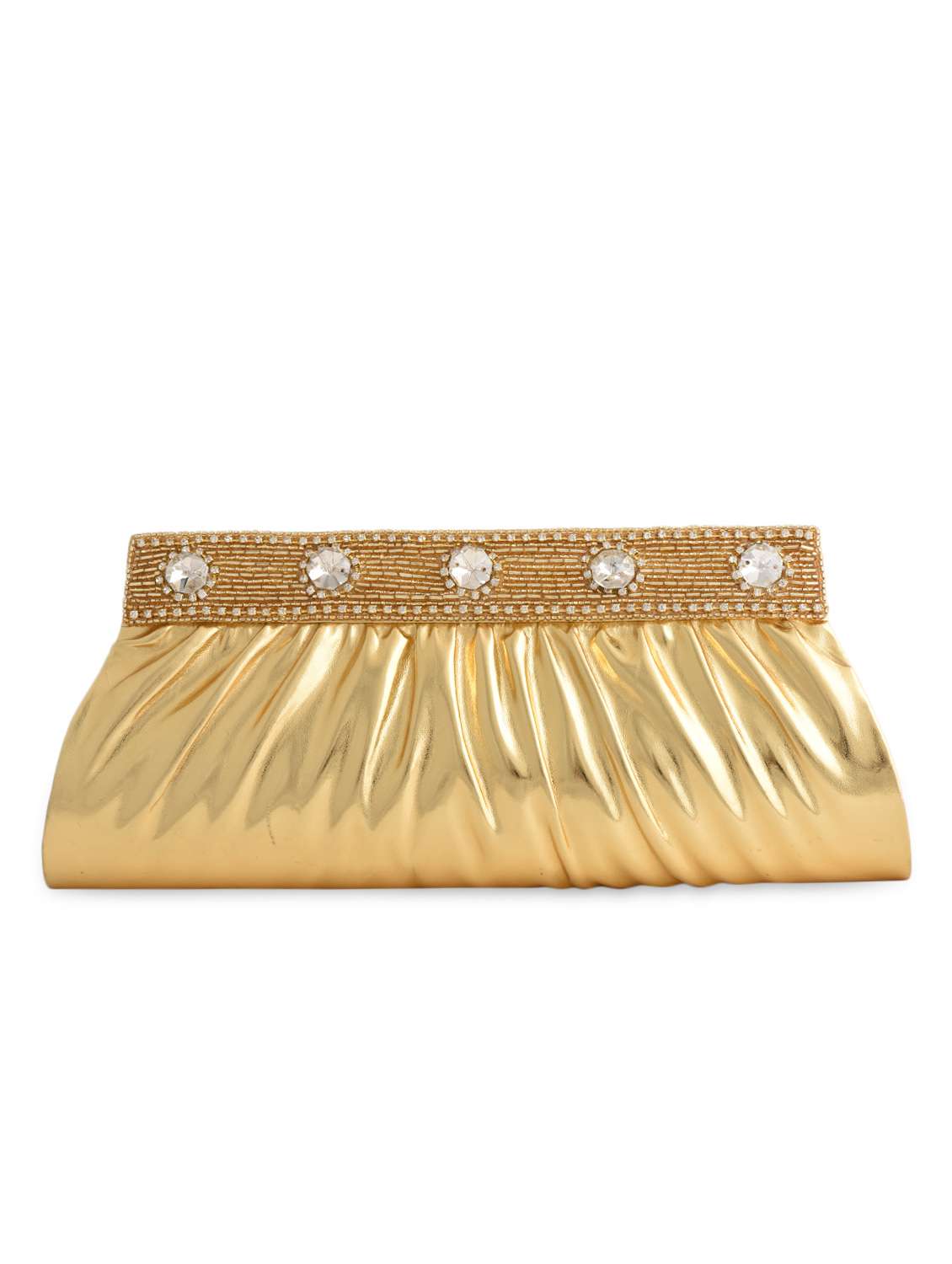 Pleated Crystal Embellished Party Clutch