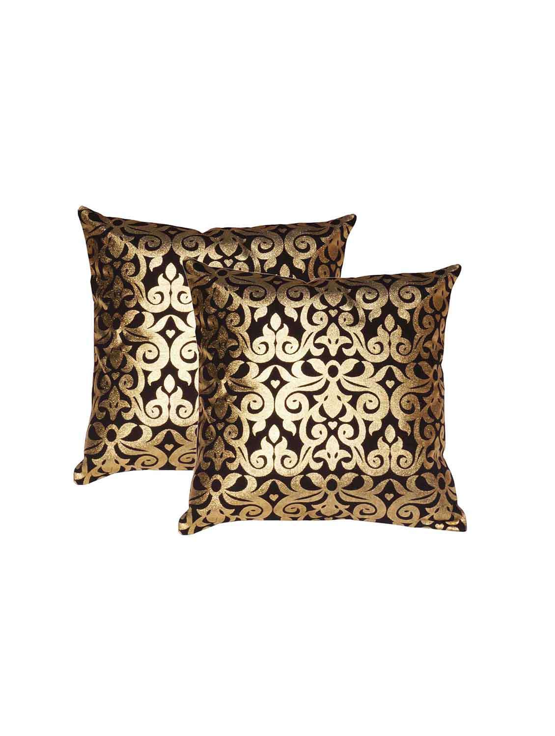 lushomes black cushion covers with gold foil print (pack of 2)