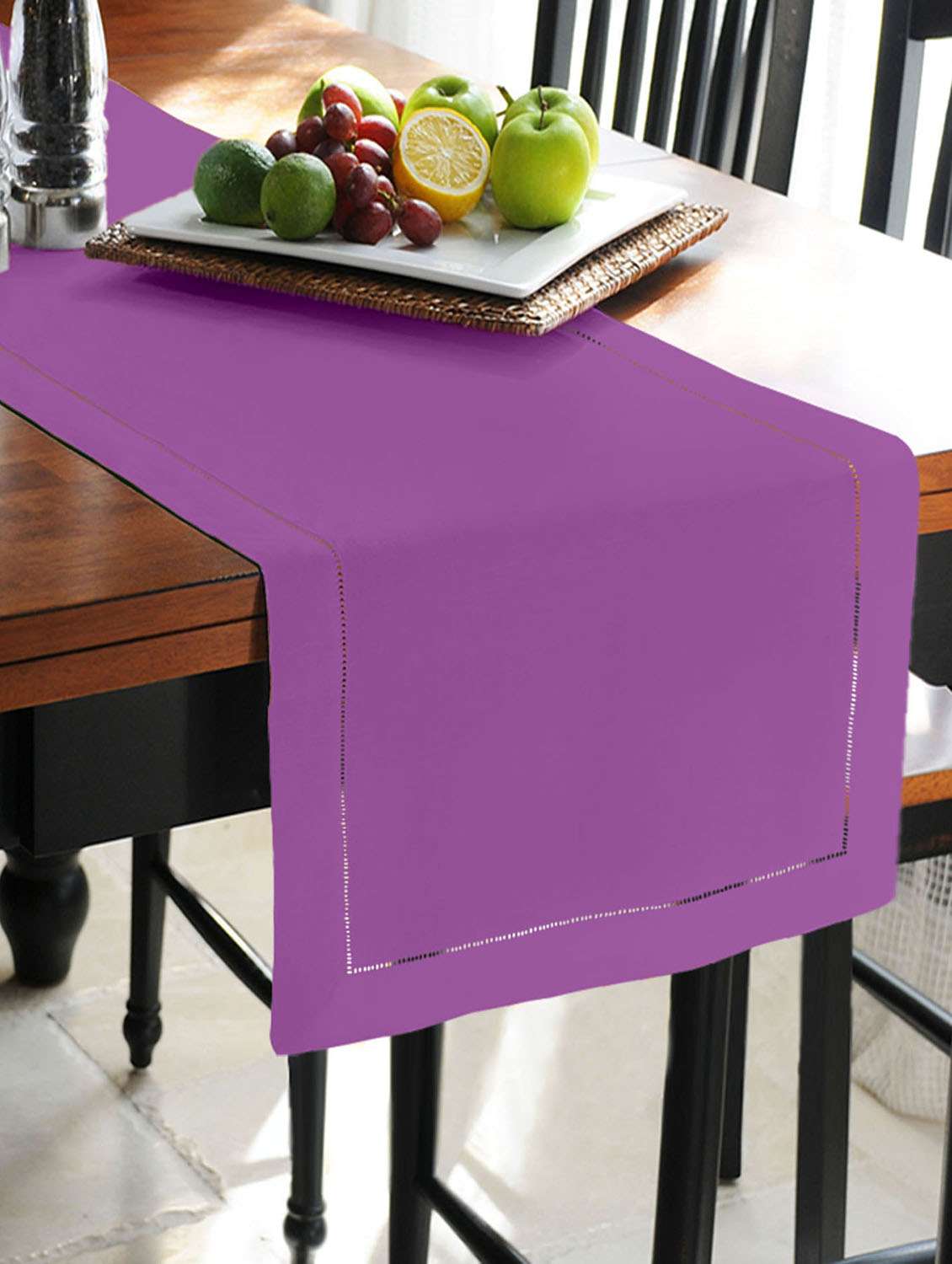 lushomes royal lilac unidyed holestitch runner with 3 cms hemmed (double border) holestitch on all 4 sides