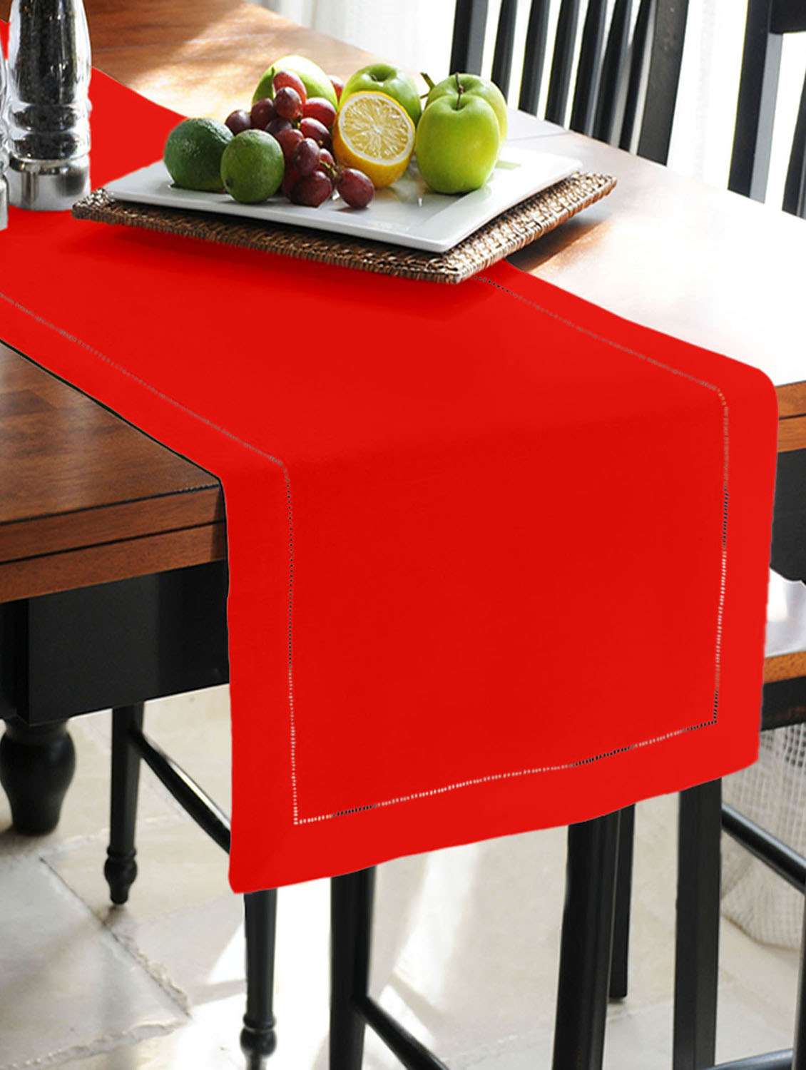 lushomes tomato unidyed holestitch runner with 3 cms hemmed (double border) holestitch on all 4 sides