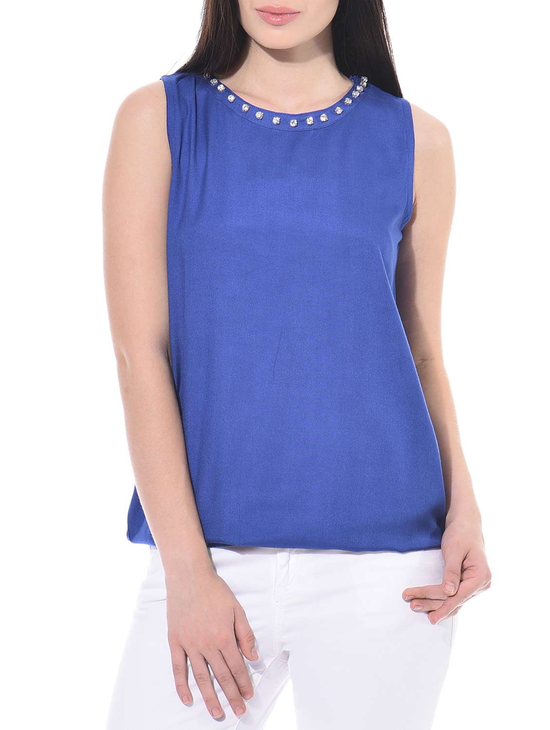 royal blue balloon top with dimond neck