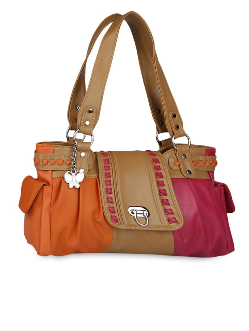 color block leatherette hand bag