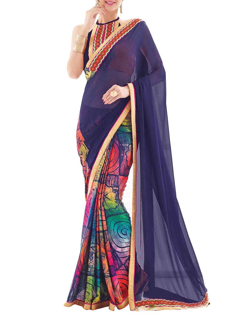 blue georgette printed saree