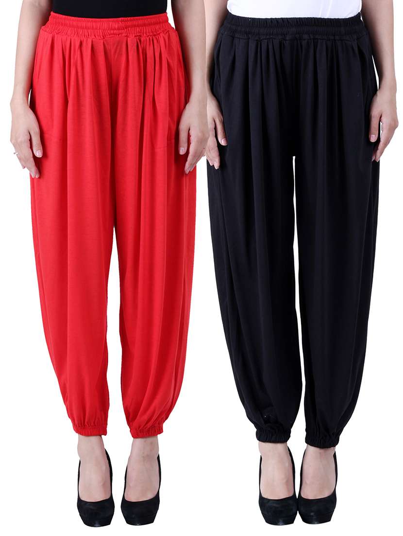 red & black viscose harem pants