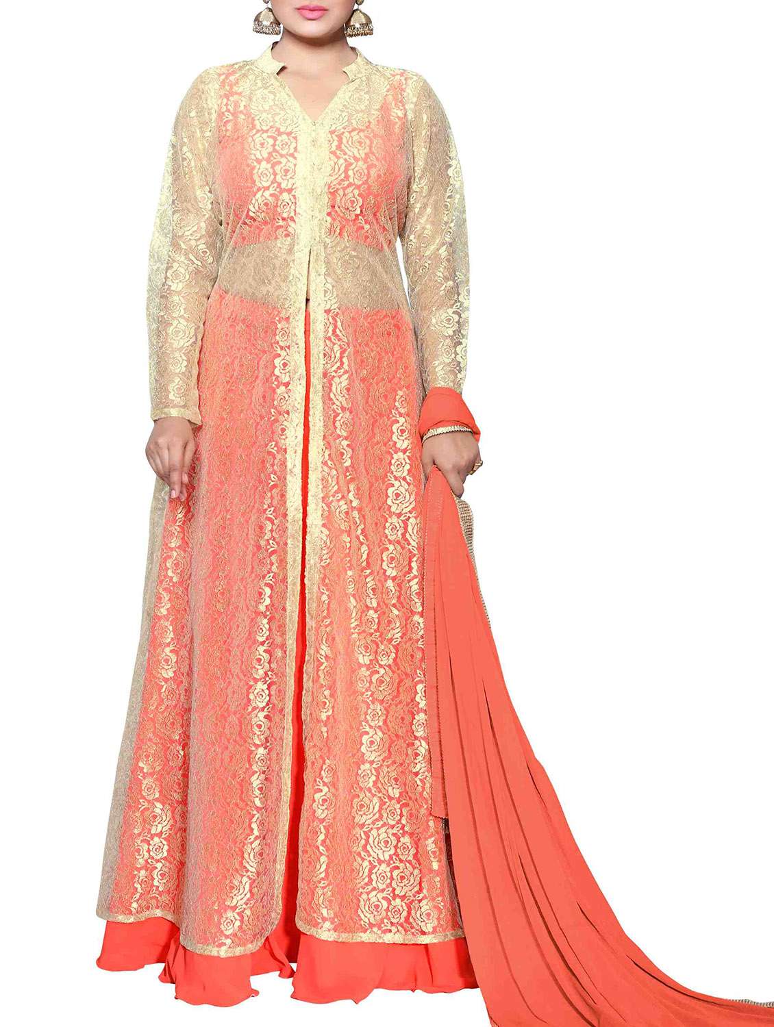 peach faux georgette lehenga