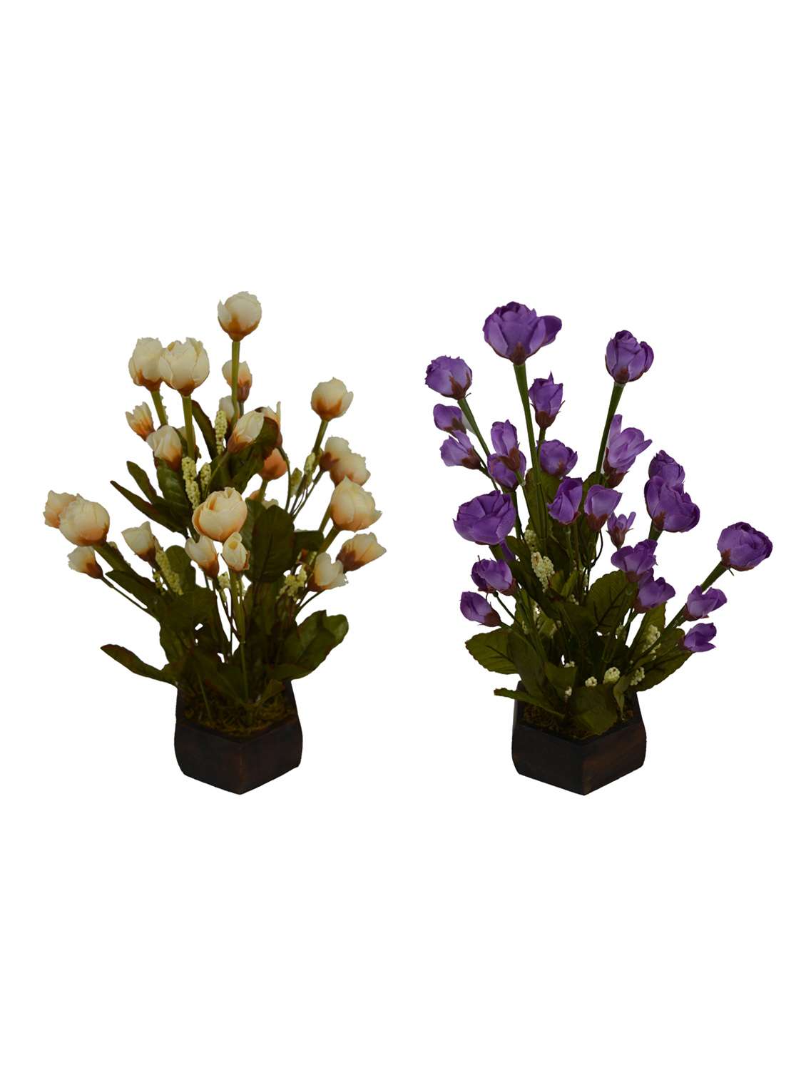 Medium Size Artificial (Set of 2) Dry Tube Rose Flower Plant With Wood Pot