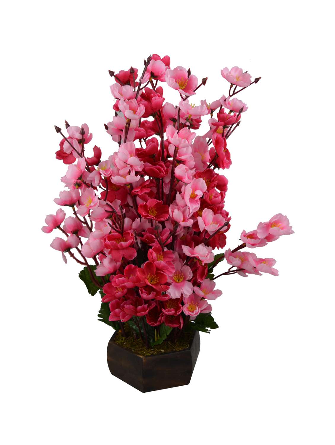 Artificial Cherry Blossom Flower Plant With Wood Pot
