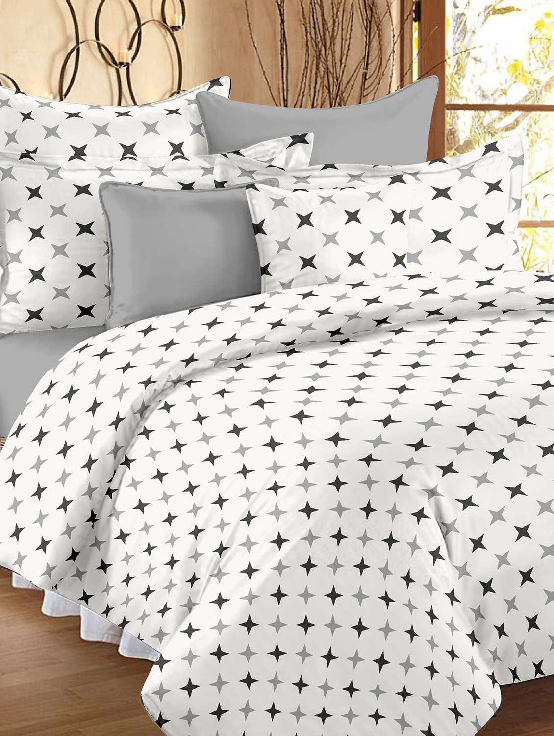 ahmedabad cottton white, grey cotton bedsheet set