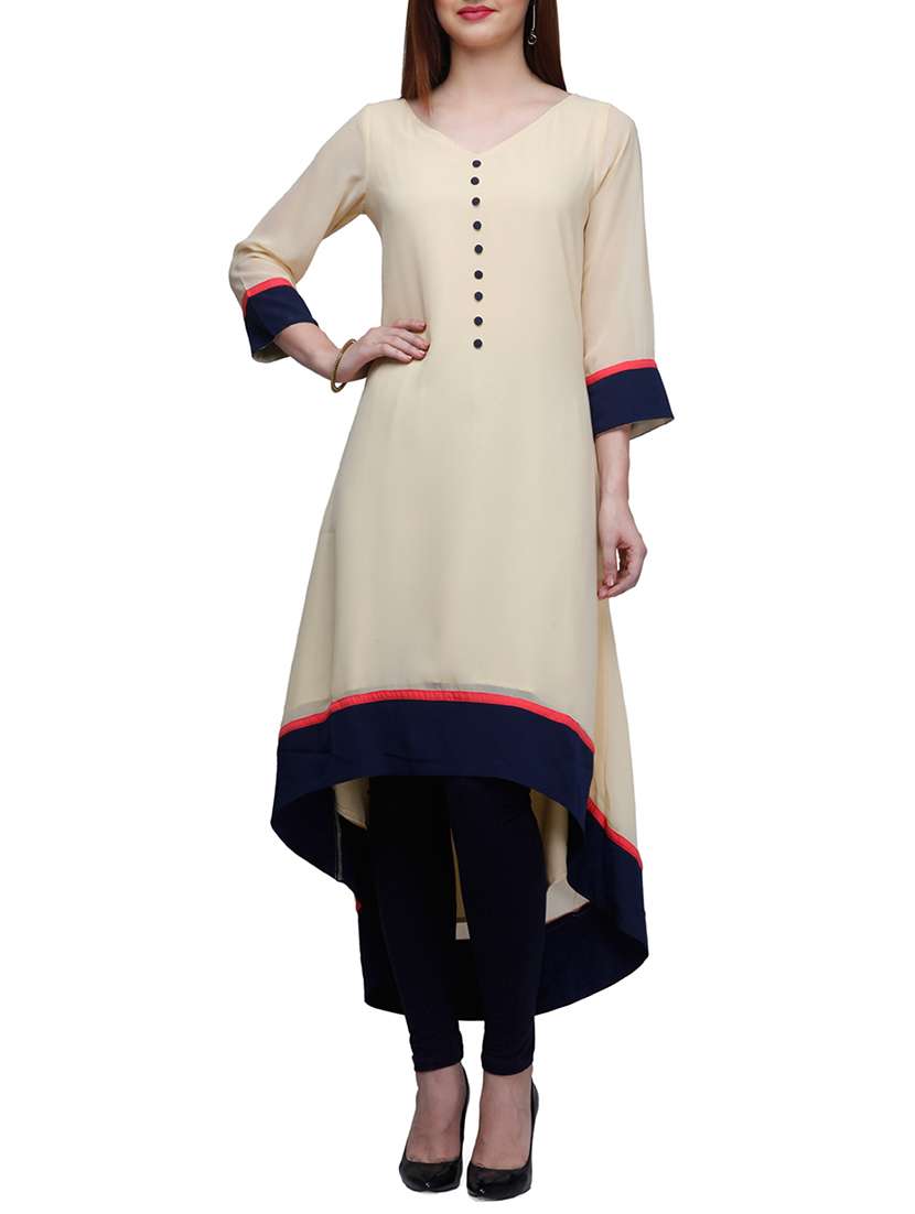 Beige georgette high-low kurta