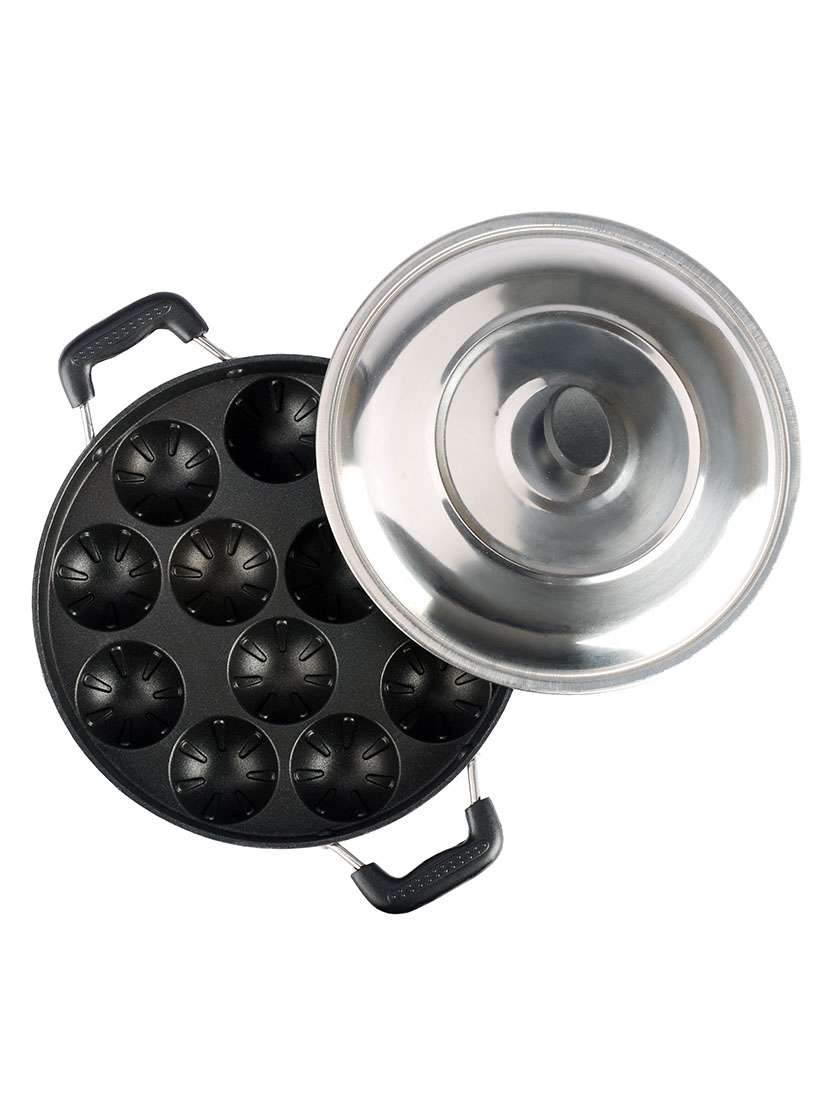 sumeet nonstick designer appam patra with handle and lid 220 mm
