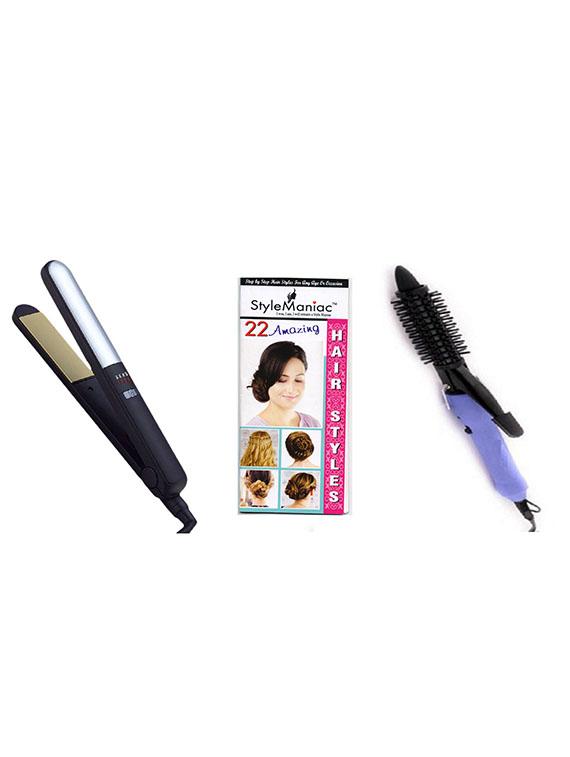 style maniac ceramic hair straightener hair curling rod with brush