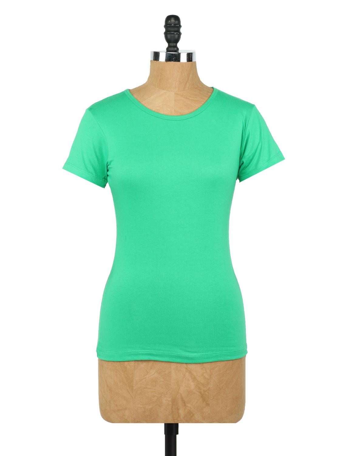 Solid Green Round Neck Knit Top - Globus