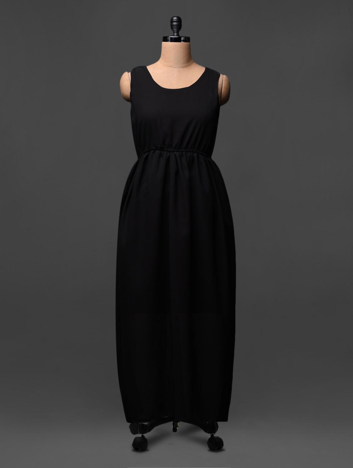 Black Sleeveless Poly Georgette Maxi Dress - CINDRELLA