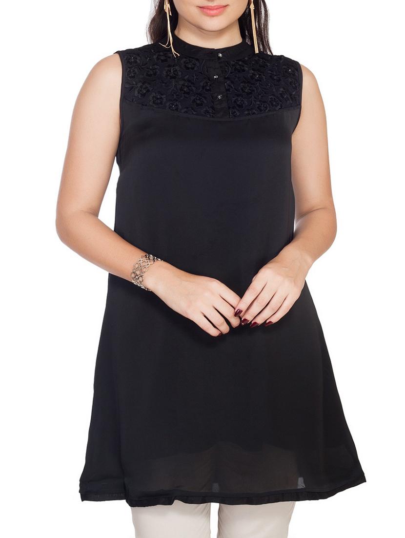 black satin embroidered tunic