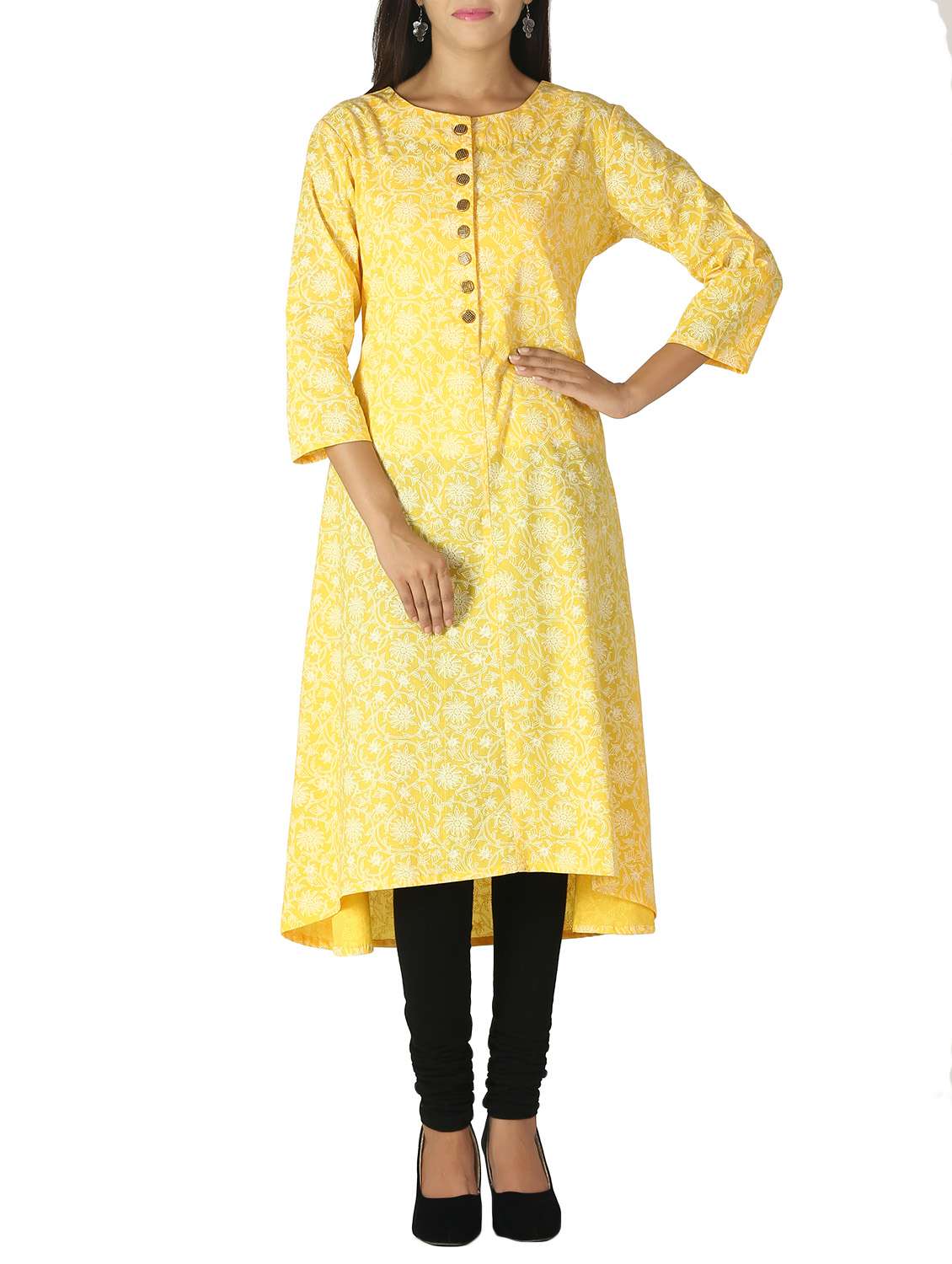 Buy online Yellow Cotton Kurta from Kurta Kurtis for Women by Fab