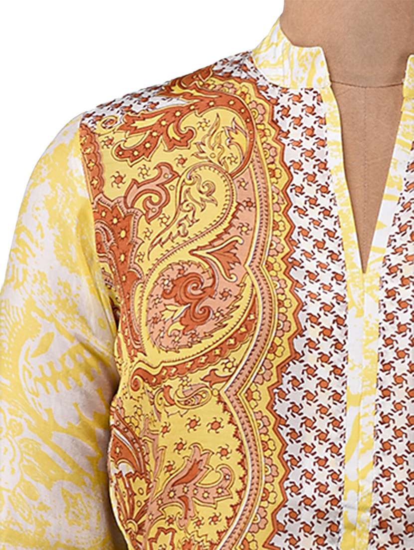 yellow silk straight kurta - 1068090 - Standard Image - 3