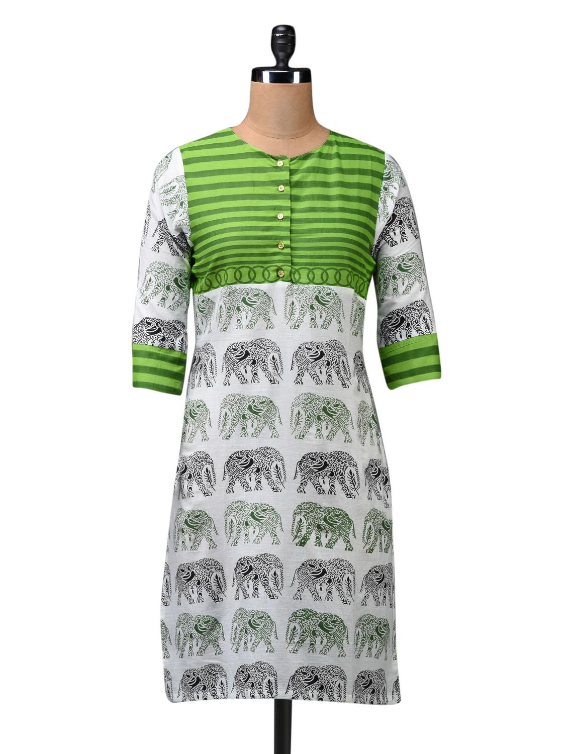 green printed cotton kurti - 1070411 - Zoom Image - 0