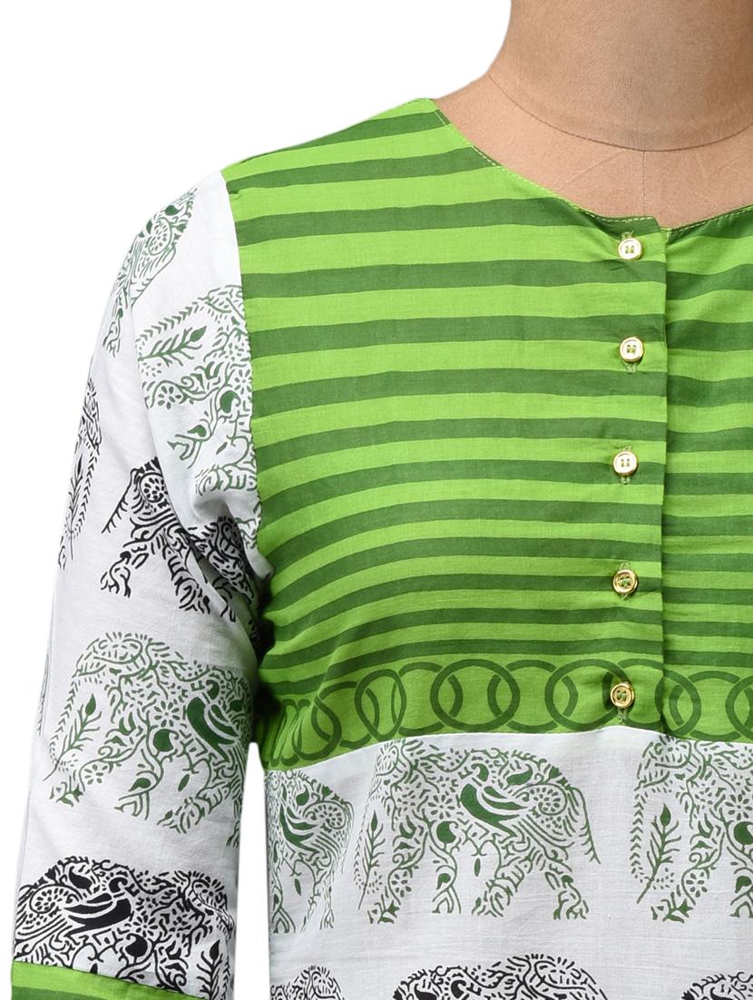green printed cotton kurti - 1070411 - Standard Image - 3