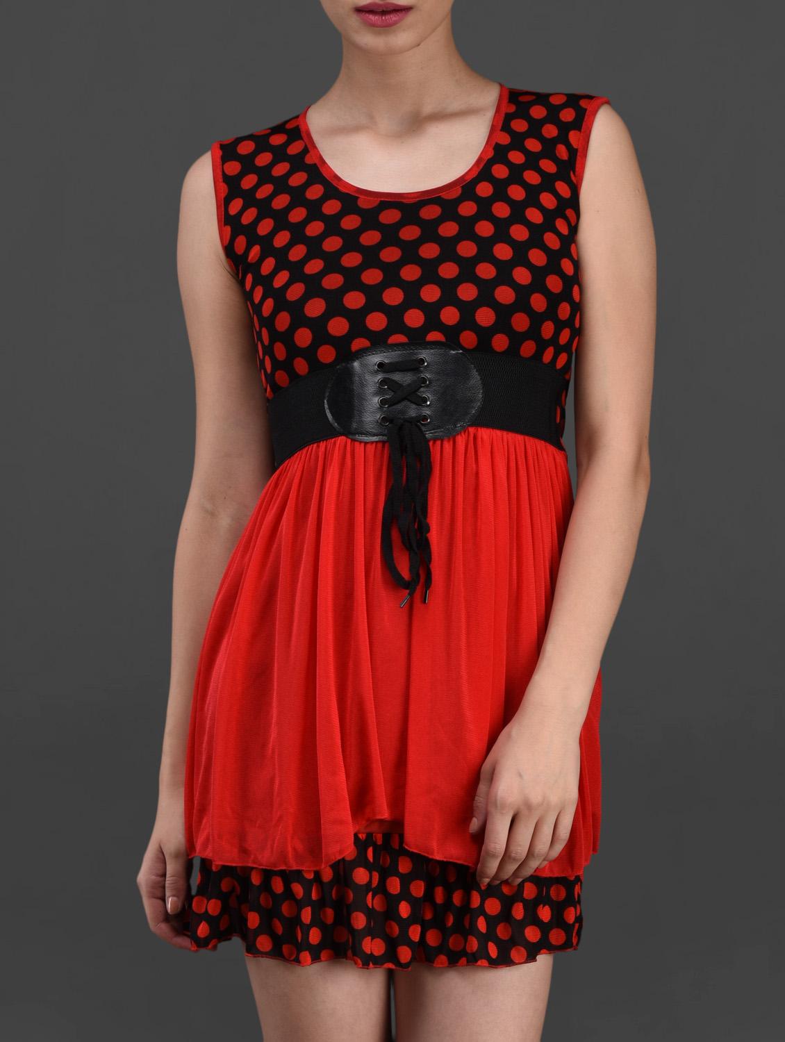 Red Polka Dot Printed Dress - London Off