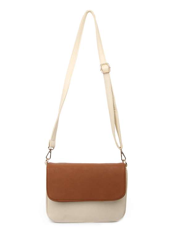beige leatherette (pu) regular sling bag - 10721429 - Standard Image - 5