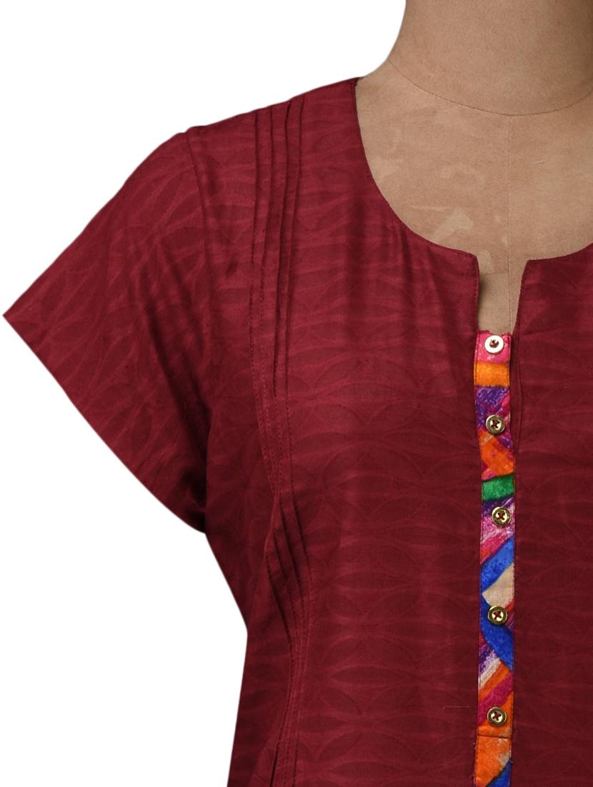 maroon plain solid cotton tunic - 1073605 - Standard Image - 3