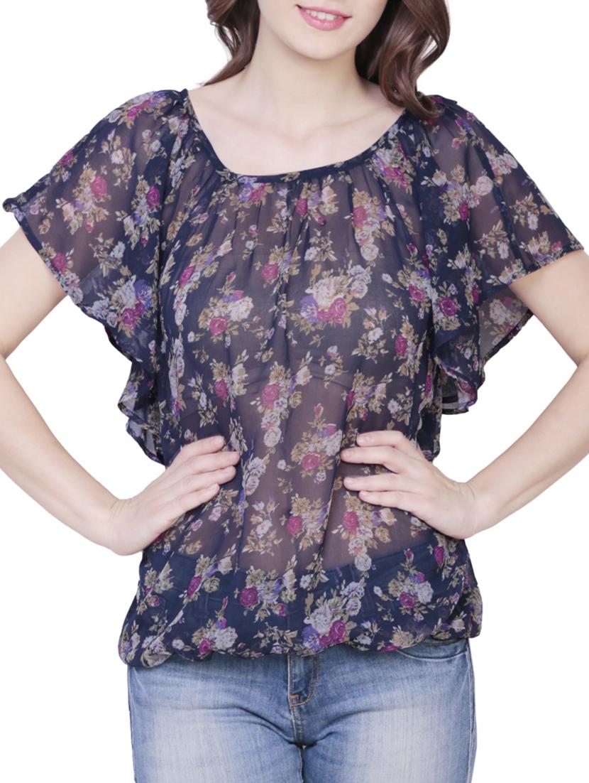 women floral print kimono sleeves blouson top - 10740868 -  Zoom Image - 0