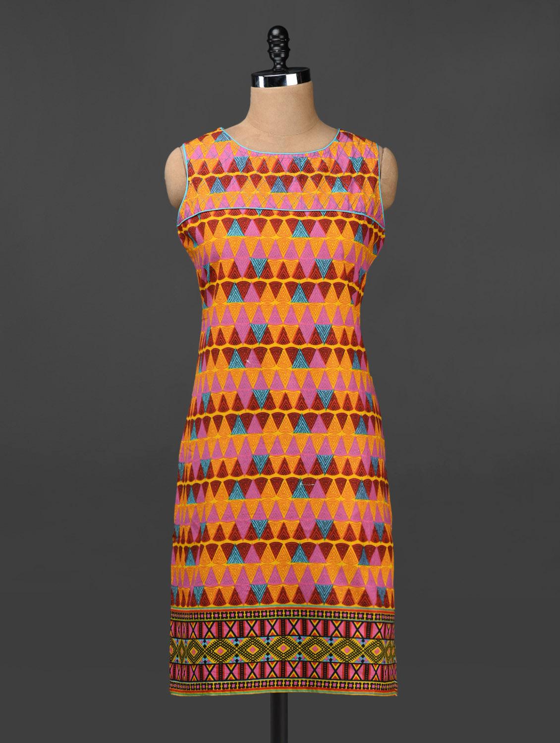 Triangle Printed Sleeveless Cotton Kurta - Adyana