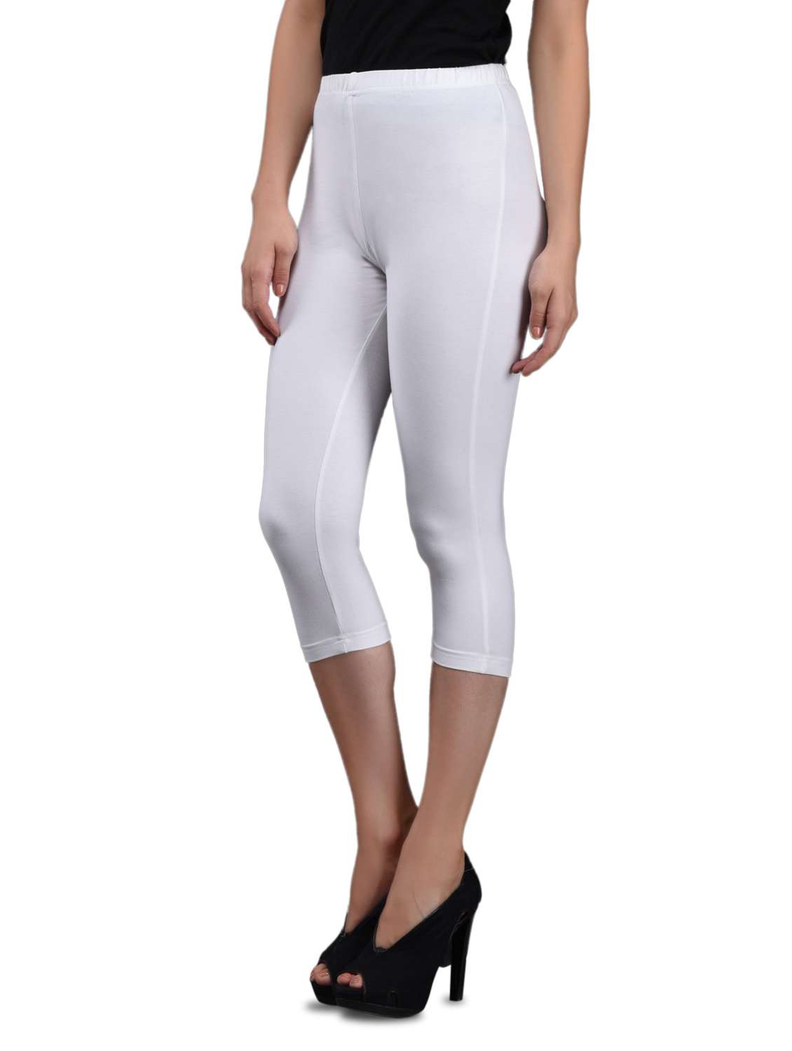 White Cotton Knee-length Leggings 