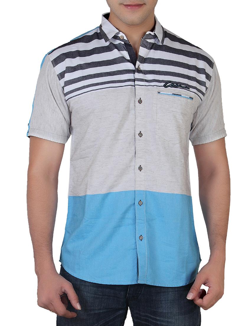 light blue, white, grey cotton casual shirt - 10819650 -  Zoom Image - 0