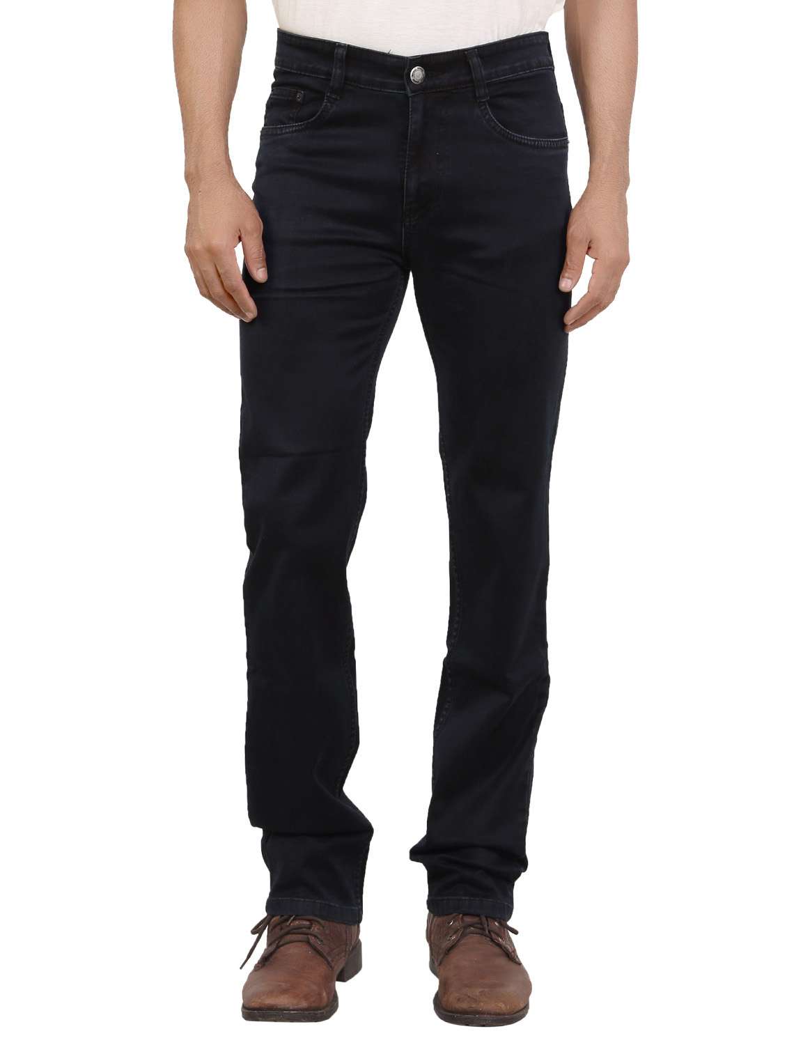 Buy online Solid Black Denim Jeans from Clothing for Men by Wood