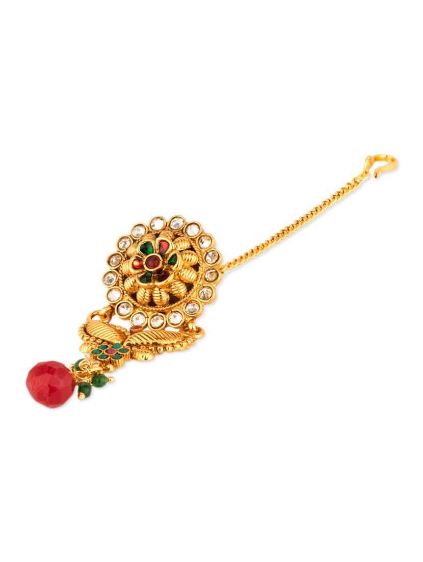 Leaf Shaped Floral Embellished Maang Tika
