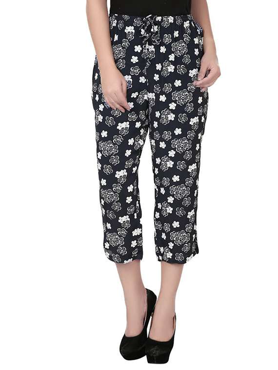 navy blue viscose georgette capris