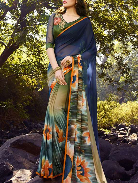 multi colored georgette printed saree - 10855903 -  Zoom Image - 0