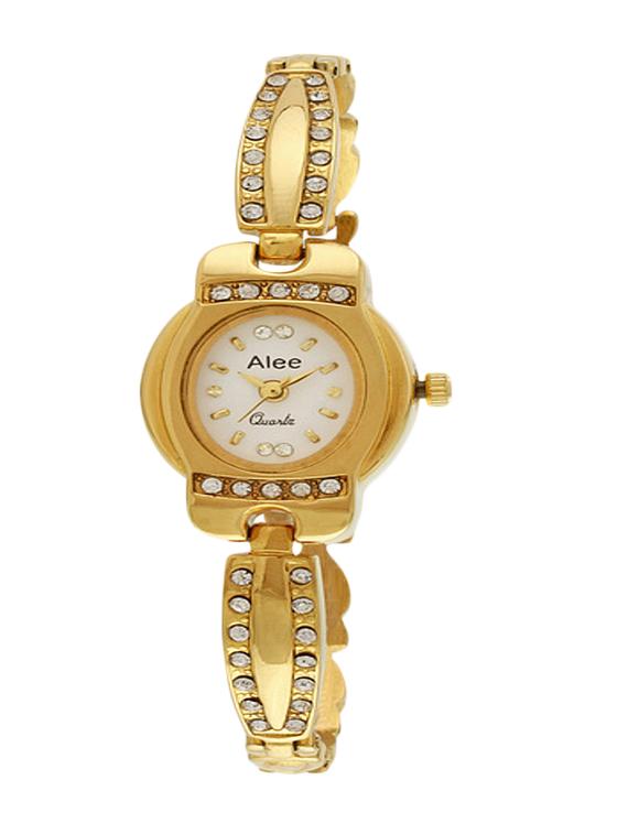 golden analog studded wrist watch