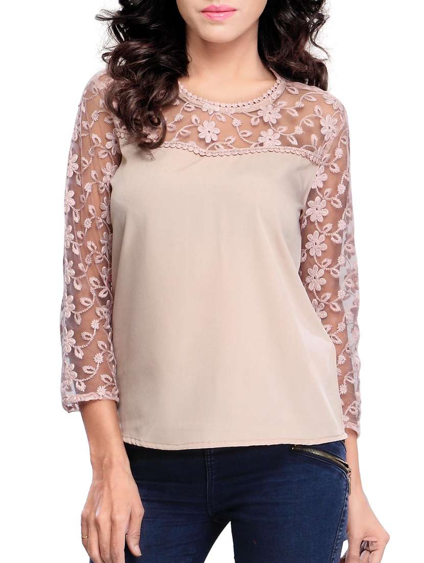 beige viscose georgette top