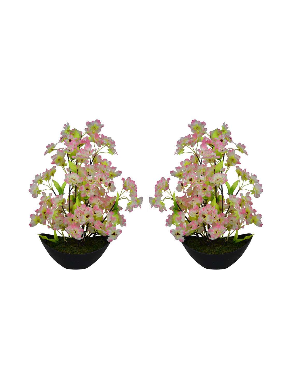 Artificial Floro Blossom Flowers With Boat Shape Pot ( Set Of 2)