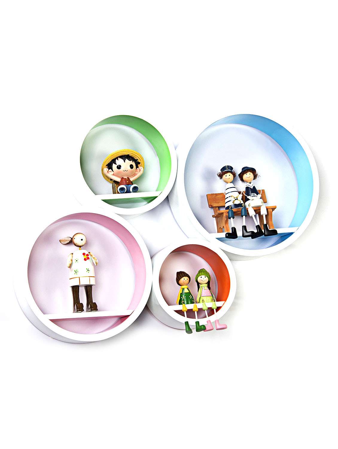 circular patterned beautiful white wall shelves