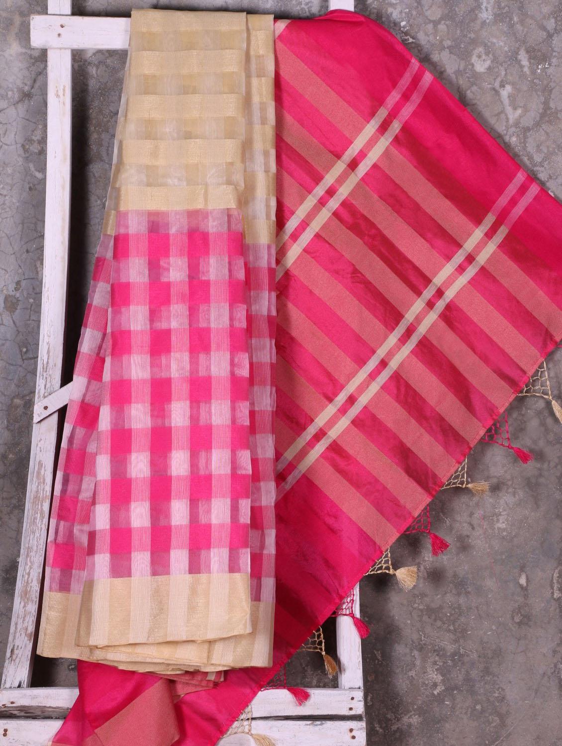 Pink Woven Checked Saree - Shiva Saree