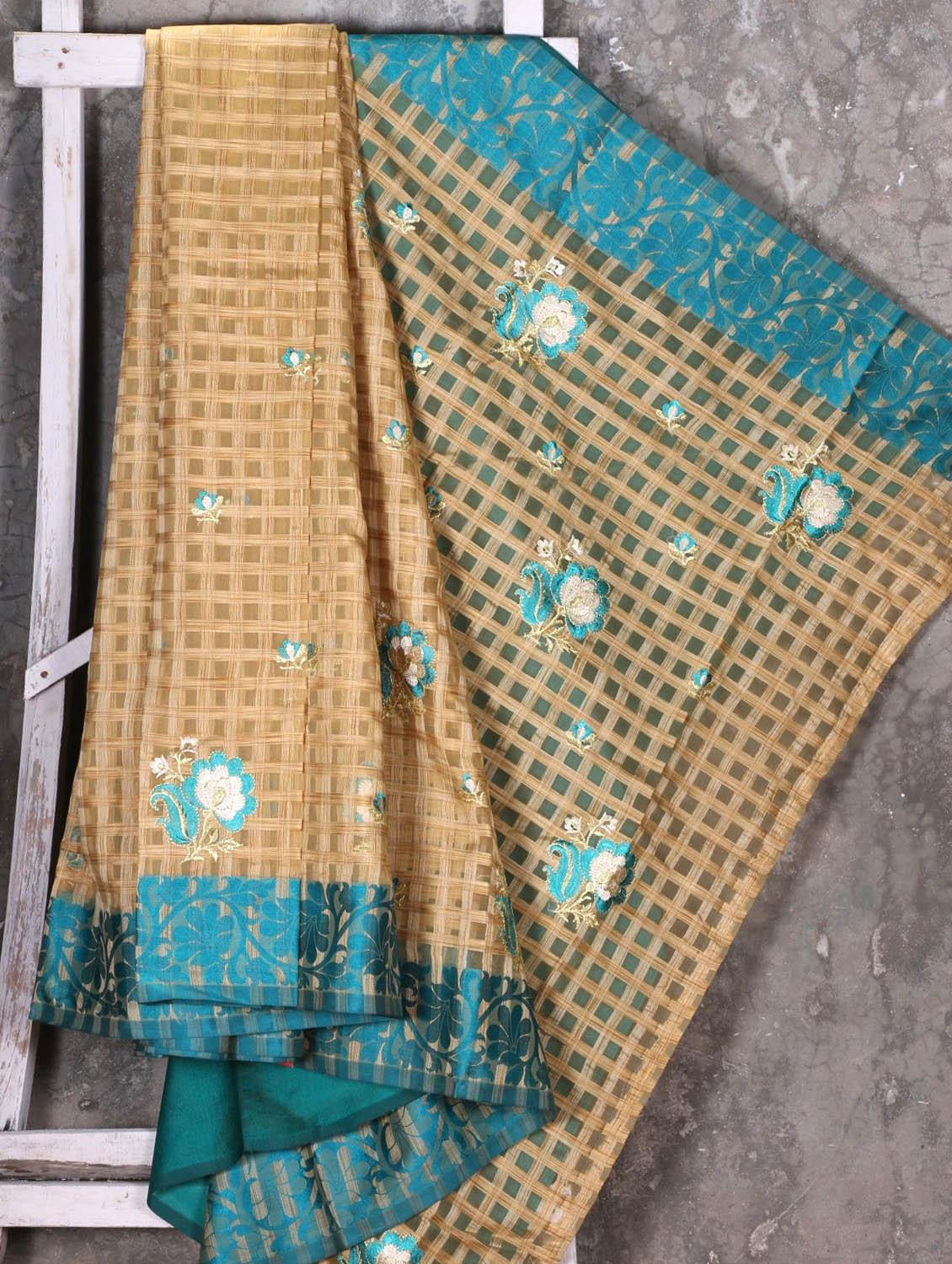 Checked With Embroidered Pallu Synthetic Saree - Shiva Saree - 1089460